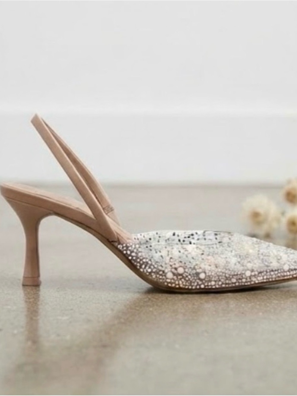 INC International Concepts Pearl & Crystal Embellished Slingback Pumps in Nude - Picture 3 of 4